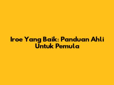 Iroe Yang Baik: Panduan Ahli Untuk Pemula